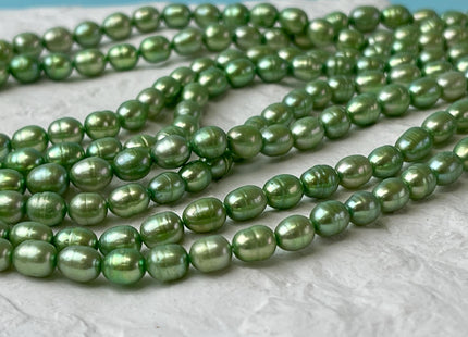 5x6-7 Green Color Rice/Oval Freshwater Pearl Beads Genuine Small Rice Pearl #P2661