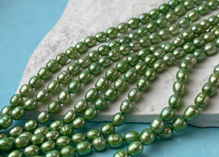 5x6-7 Green Color Rice/Oval Freshwater Pearl Beads Genuine Small Rice Pearl #P2661