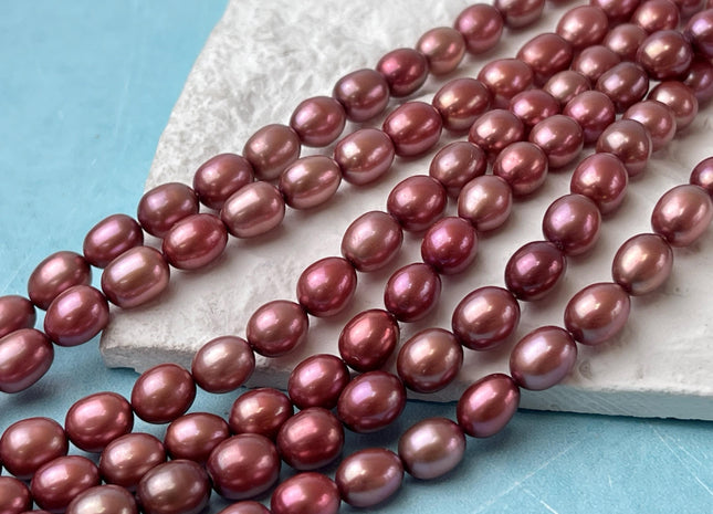 6-6.5x7-8 mm AAA Dark Dusty Rose Pink Rice/Oval Freshwater Pearl Beads Genuine High Luster Quality Freshwater Pearls #P2668