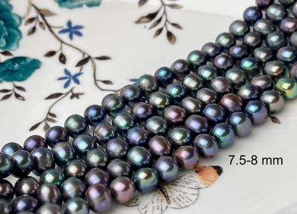 7.5-8.5 mm Peacock Color Potato Freshwater Pearl Beads Genuine Cultured Freshwater Peacock Colored Pearls 54 Pieces #P1233