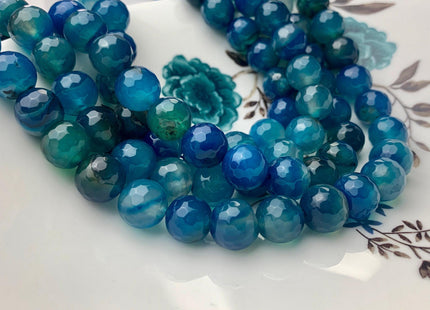 12 mm Faceted Round Fire Agate Gemstone Beads Blue Apatite Color Genuine Heat Treated Agate Gemstone Loose Beads 14 Inches Strand #3285