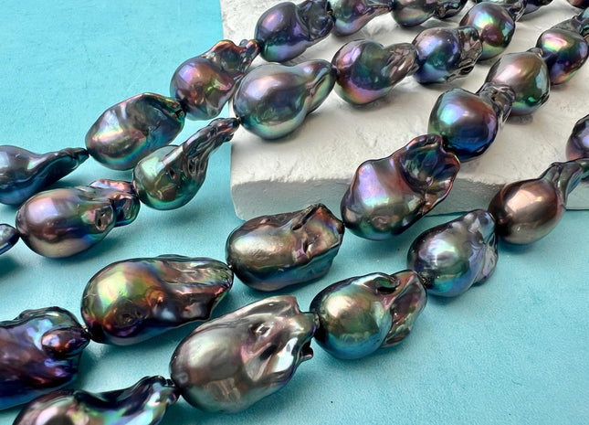 13-15x20-25 mm AAA Rainbow Peacock Color Large Baroque Freshwater Pearl Beads Genuine High Luster Baroque Pearls #P2671