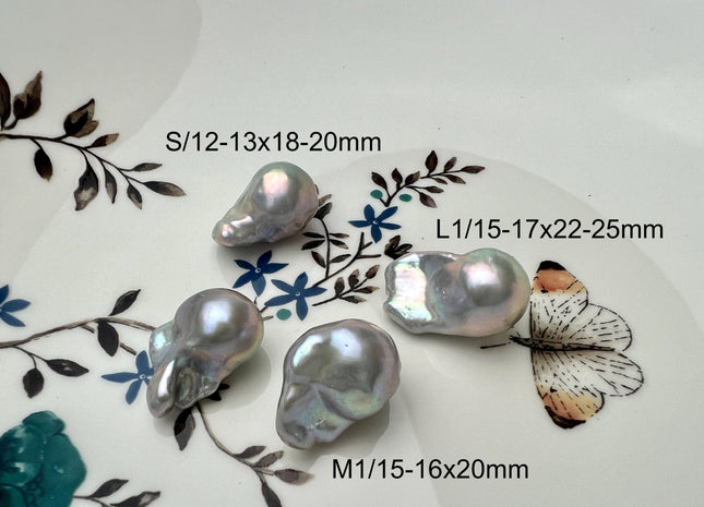 One-Of-A-Kind 13-16x18-30 mm AAAA Gray Color Baroque Pearl Super High Luster Half Drilled Tear Drop Baroque Pearl W/Iridescent Color #P2672