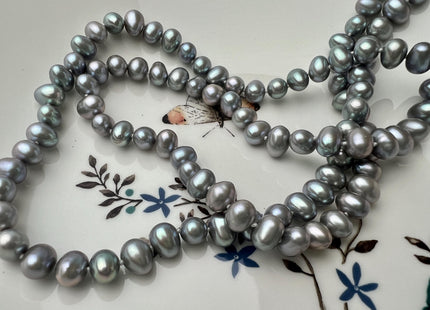 14/16/18/20/22/24 Inches Hand Knotted 7-8 mm AA Gray Color Potato Freshwater Pearl High Luster Necklace W/ Silver/Gold Clasp #P2673