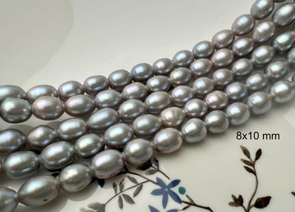 8x9-10 mm AAA Gray Color Rice/Oval Large Hole Freshwater Pearl Beads Hole Size 2.1 mm Genuine High Luster Rice Pearls #P2674
