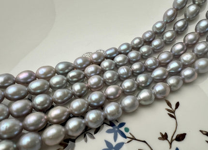 8x9-10 mm AAA Gray Color Rice/Oval Large Hole Freshwater Pearl Beads Hole Size 2.1 mm Genuine High Luster Rice Pearls #P2674