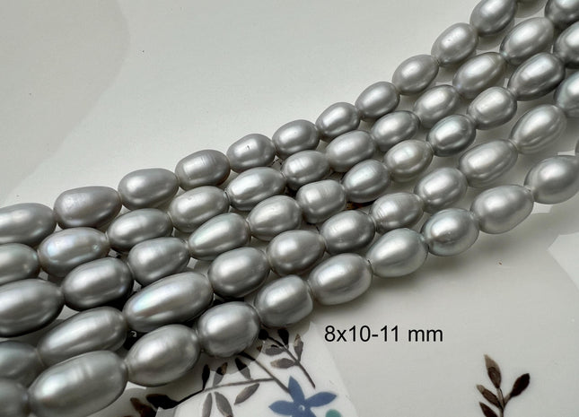 8x9-11 mm AAA Gray Color Rice/Oval Large Hole Freshwater Pearl Beads Hole Size 2.1 mm Genuine High Luster Rice Pearls #P2675
