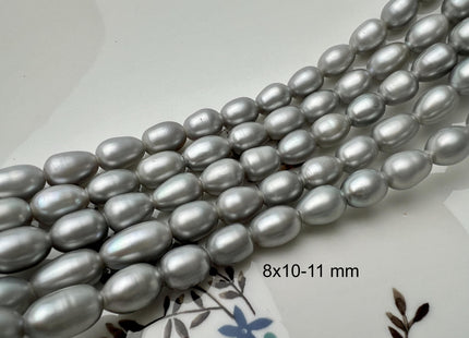 8x9-11 mm AAA Gray Color Rice/Oval Large Hole Freshwater Pearl Beads Hole Size 2.1 mm Genuine High Luster Rice Pearls #P2675