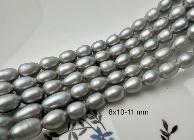 8x9-11 mm AAA Gray Color Rice/Oval Large Hole Freshwater Pearl Beads Hole Size 2.1 mm Genuine High Luster Rice Pearls #P2675
