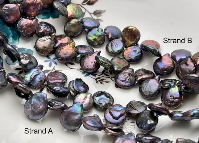 15 mm AA Rainbow Peacock Color Top Drilled Coin Freshwater Pearl Beads Genuine Cultured Coin Pearl #P2676