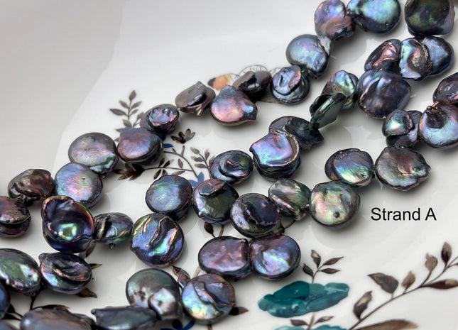 15 mm AA Rainbow Peacock Color Top Drilled Coin Freshwater Pearl Beads Genuine Cultured Coin Pearl #P2676