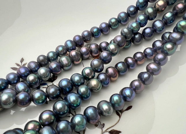 9-10 mm AA Half Strand Large Hole Potato Peacock Genuine Freshwater Pearl Beads Hole Size 2.1mm Peacock Pearl Beads #P2681