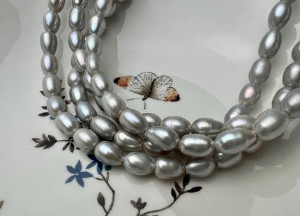 7.5x10-11 mm AAA Gray Color Rice/Oval Large Hole Freshwater Pearl Beads Hole Size 2.1 mm Genuine High Luster Rice Pearls #P2680
