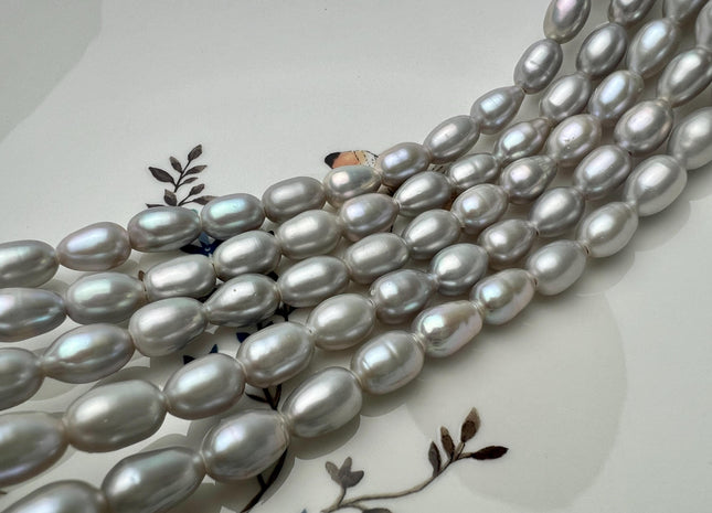 7.5x10-11 mm AAA Gray Color Rice/Oval Large Hole Freshwater Pearl Beads Hole Size 2.1 mm Genuine High Luster Rice Pearls #P2680