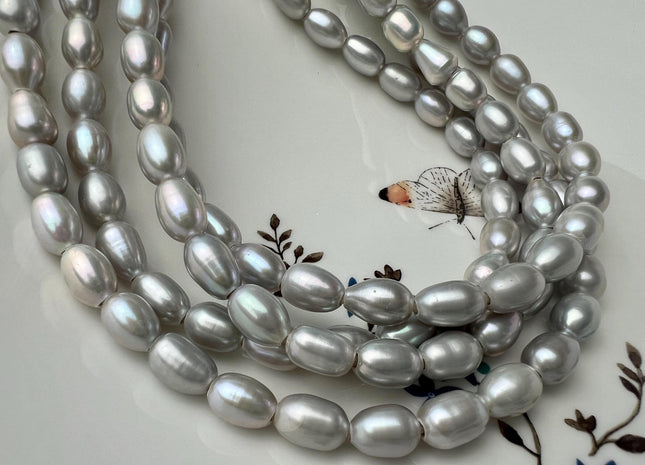 7.5x10-11 mm AAA Gray Color Rice/Oval Large Hole Freshwater Pearl Beads Hole Size 2.1 mm Genuine High Luster Rice Pearls #P2680
