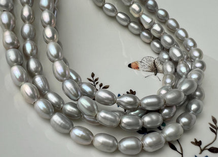 7.5x10-11 mm AAA Gray Color Rice/Oval Large Hole Freshwater Pearl Beads Hole Size 2.1 mm Genuine High Luster Rice Pearls #P2680