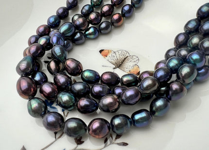 8.5-9x10-12 mm AA Peacock Large Hole Full Strand Freshwater Rice/Oval Pearl Beads Hole Size 1.2mm 1.5mm 2.0mm #P2679