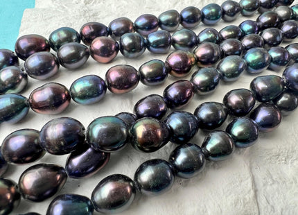 8.5-9x10-12 mm AA Peacock Large Hole Full Strand Freshwater Rice/Oval Pearl Beads Hole Size 1.2mm 1.5mm 2.0mm #P2679