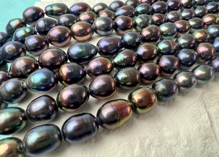 8.5-9x10-12 mm AA Peacock Large Hole Full Strand Freshwater Rice/Oval Pearl Beads Hole Size 1.2mm 1.5mm 2.0mm #P2679