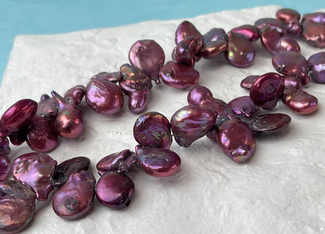 11x14mm Fuchsia Purple Pink Coin Freshwater Pearls Top Drilled Coin Pearl Beads Genuine Freshwater Pearls #P2682