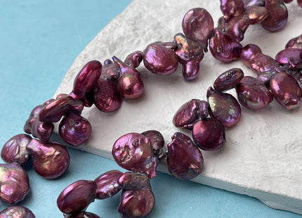 11x14mm Fuchsia Purple Pink Coin Freshwater Pearls Top Drilled Coin Pearl Beads Genuine Freshwater Pearls #P2682