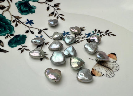 One Piece 10-12 mm AAAA Very Rare Gray Color Heart Shape Freshwater Coin Pearl Beads Genuine High Luster Heart Coin Pearls #P2685