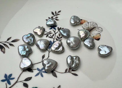One Piece 10-12 mm AAAA Very Rare Gray Color Heart Shape Freshwater Coin Pearl Beads Genuine High Luster Heart Coin Pearls #P2685