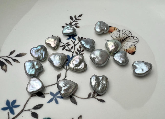 One Piece 10-12 mm AAAA Very Rare Gray Color Heart Shape Freshwater Coin Pearl Beads Genuine High Luster Heart Coin Pearls #P2685