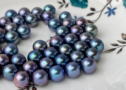 ONE Piece AAA 9 mm Top Quality High Luster Round Undrilled Freshwater Pearl Genuine Gray/Peacock Round Pearl #P2700