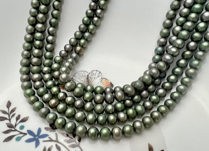 5-5.5 mm AA Dark Green With Slight Gray Color Round/Potato Freshwater Pearl Beads Genuine Round Peaarl #P2686