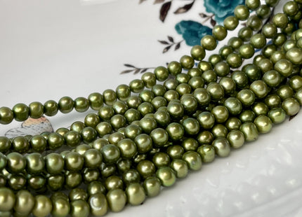 5.5-6 mm AA Sage Green Color Potato Freshwater Pearl Beads Genuine High Luster Green Off Round Pearls #P2689