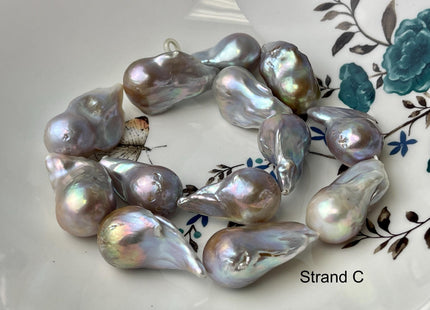 One-Of-A-Kind 17x32-21x37 mm AAA Very Rare HUGE Baroque Freshwater Pearl Beads Genuine Natural Mauve Pink Freshwater Baroque Pearls #1666