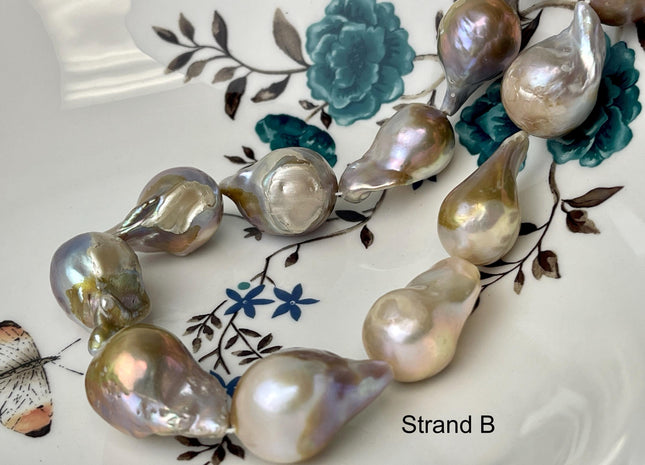 One-Of-A-Kind 17x32-21x37 mm AAA Very Rare HUGE Baroque Freshwater Pearl Beads Genuine Natural Mauve Pink Freshwater Baroque Pearls #1666