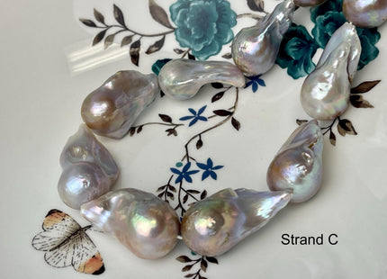 One-Of-A-Kind 17x32-21x37 mm AAA Very Rare HUGE Baroque Freshwater Pearl Beads Genuine Natural Mauve Pink Freshwater Baroque Pearls #1666
