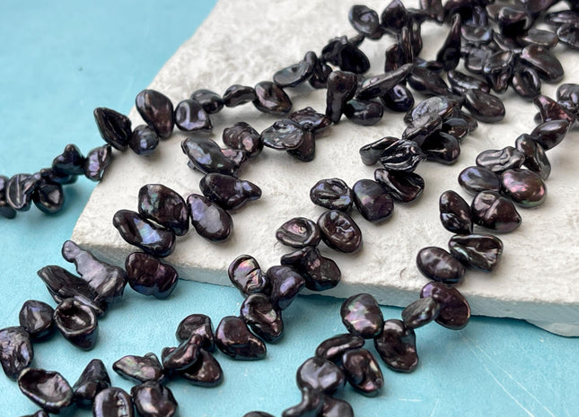 6-7x8-9 mm AA Rare Top Drilled Keshi Freshwater Pearls Genuine Dark Black Color Keshi Freshwater Pearls #P2693