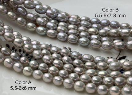 5.5-6x7-9 mm AAAA Gray Color Freshwater Pearls Rice/Oval Shape Pearl Beads Genuine Super High Luster Freshwater Pearls #P2702