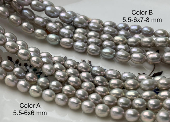 5.5-6x7-9 mm AAAA Gray Color Freshwater Pearls Rice/Oval Shape Pearl Beads Genuine Super High Luster Freshwater Pearls #P2702