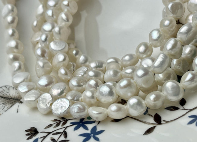 9-10 mm AA Large Hole Freshwater Pearl Potato Nugget Hole Size 2.1 mm Genuine Natural White Large Hole Pearls #P2714
