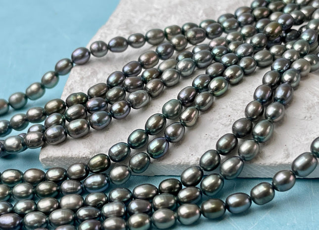 4.5x5 mm AAA Tiny Grayish Olive Green Color Rice/Oval Freshwater Pearl BeadsGenuine Smooth And Shiny Freshwater Pearl Tiny Seed Bead #P2715