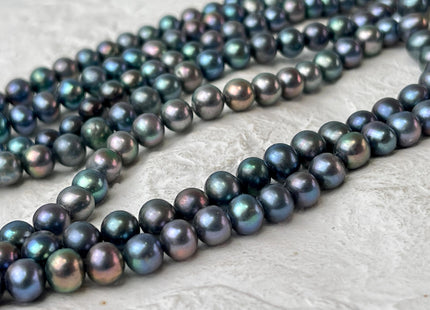 5-6 mm AA Blue Rainbow Peacock Color Freshwater Potato Pearl Beads Genuine High Luster Small Semi Round Pearl #P2717