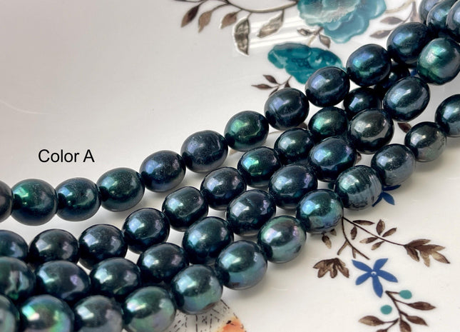 10x11 mm Dark Green Blue Color Freshwater Pearls Rice/Oval Shape Pearl Beads Genuine Large Freshwater Pearls #P2719