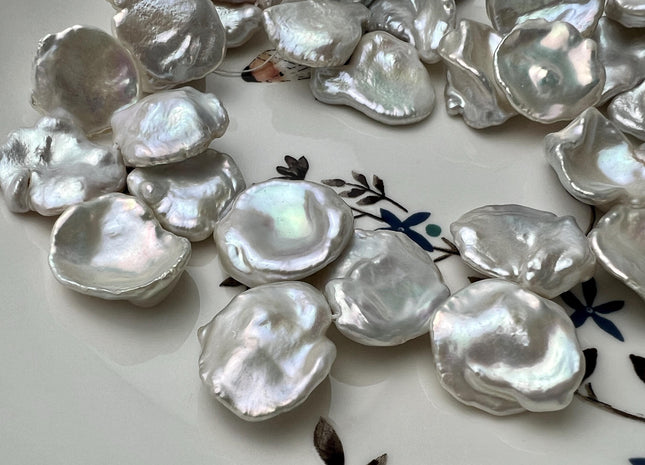13-15 mm AAA Natural White Corn Flake Keshi Freshwater Pearls Top Drilled High Luster Flat Keshi Pearl Beads #351