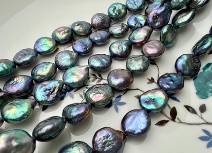 12-13 mm AA Rainbow Peacock Color Coin Freshwater Pearl Beads Genuine High Luster Cultured Freshwater Coin Pearls 31 Beads #P2722