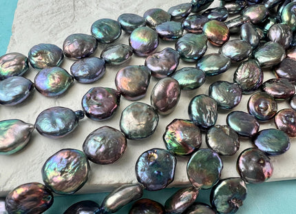 12-13 mm AA Rainbow Peacock Color Coin Freshwater Pearl Beads Genuine High Luster Cultured Freshwater Coin Pearls 31 Beads #P2722