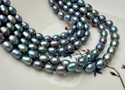 6-7x7-9 mm AAA Blue Rainbow Peacock Color Rice Freshwater Pearls Genuine High Luster Peacock Rice Freshwater Pearls #P2720
