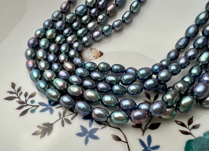 6-7x7-9 mm AAA Blue Rainbow Peacock Color Rice Freshwater Pearls Genuine High Luster Peacock Rice Freshwater Pearls #P2720