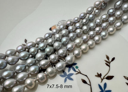 7x7.5-10 mm AAAA Gray Color Freshwater Pearls Tear Drop Shape Pearl Beads Genuine Super High Luster Freshwater Rice Pearls #P2721