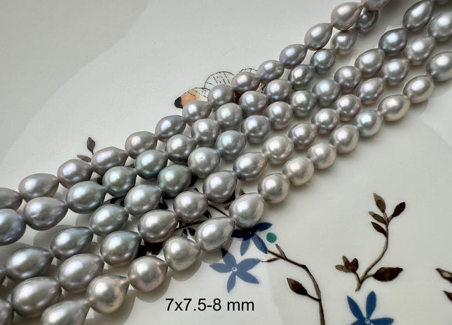 7x7.5-10 mm AAAA Gray Color Freshwater Pearls Tear Drop Shape Pearl Beads Genuine Super High Luster Freshwater Rice Pearls #P2721