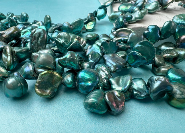 8-9x10 mm AAA Rare High Luster Teal Green Color Keshi Freshwater Pearl Beads Genuine Top Drilled Green Keshi Dancing Pearl Beads #P2725