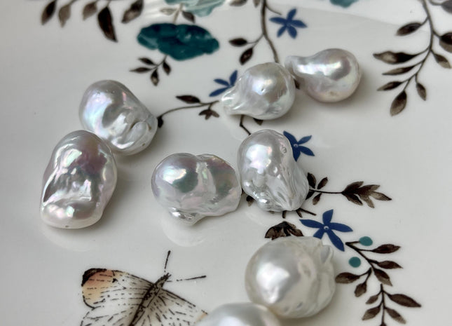 One Pair 14-15x18-22 mm AA Natural White Baroque Pearl Half Drilled Earring Genuine High Luster Pearl For Matching Earrings #P2728